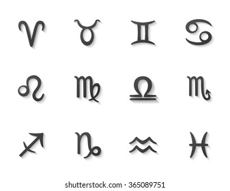 Zodiac black signs set for web and print. Vector symbol set.