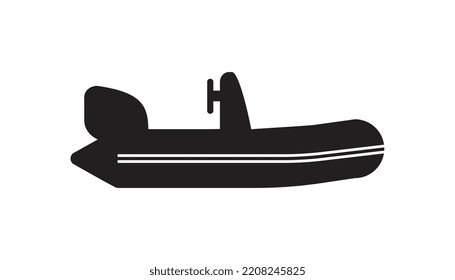 Zodiac boat, inflatable vector icon, black on white background