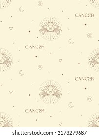 Zodiac Cancer Background Seamless Pattern. Mystic Spiritual Astrology Signs
