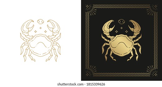 Zodiac cancer horoscope sign line art silhouette design vector illustration. Creative decorative elegant linear astrology zodiac cancer emblem template for logo or poster decoration.