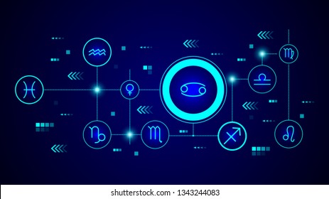 zodiac cancer moon icon. From Web set