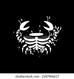 zodiac Cancer signs halloween skull bones objects icons stars graphics black and white print. Vector illustration