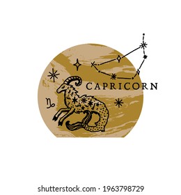 Zodiac Capricorn boho magical vintage distressed art symbol or label