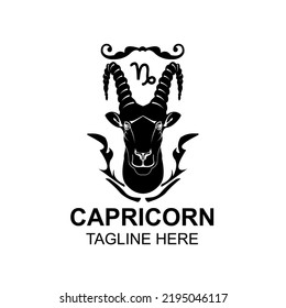 Zodiac capricorn horoscope astrology logo vector in black and white silhouette modern design. Elegant symbol and aesthetic icon template