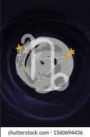 Zodiac Capricorn sign A4 print poster with constellation symbol. Vector illustration banner. Wall art cosmic print.