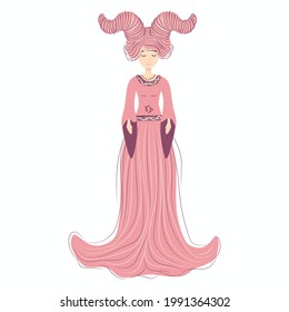 Zodiac, Capricorn zodiac sign illustration as a beautiful girl with braids. Vintage zodiac boho style fashion illustration in pastel colors.