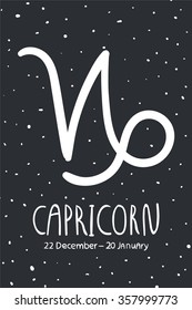 Zodiac capricorn sign with stars background. Vector illustration. Print design.