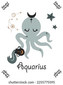 tarjeta zodiac con aquarius - ilustración vectorial, eps