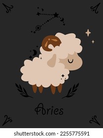 tarjeta zodiac con aries - ilustración vectorial, eps