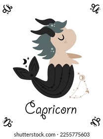 tarjeta zodiac con capricornio - ilustración vectorial, eps