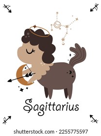 tarjeta zodiac con sagittarius - ilustración vectorial, eps