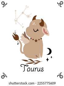 zodiac card with taurus - vector illustration, eps