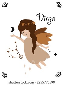 tarjeta zodiac con virgo - ilustración vectorial, eps