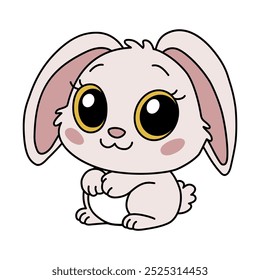 Zodíaco Animal de conejo chino del icono del signo del Año Nuevo. Asiático kawaii lindo estilo aislado ilustración de conejito mascota. Adorable liebre rosa con ojos grandes y permanecer sonriente en el fondo blanco.