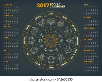 Zodiac circle 2017 year calendar poster