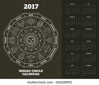 Zodiac circle 2017 year calendar poster