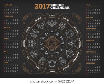 Zodiac circle 2017 year calendar poster