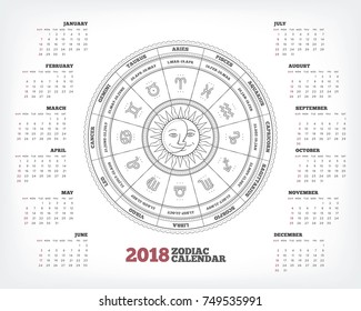 Zodiac circle 2018 year calendar poster vector illustration