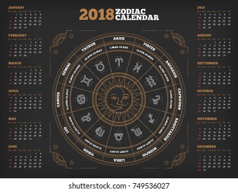 Zodiac circle 2018 year calendar poster vector illustration