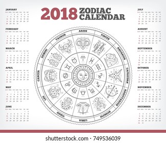 Zodiac circle 2018 year calendar poster vector illustration