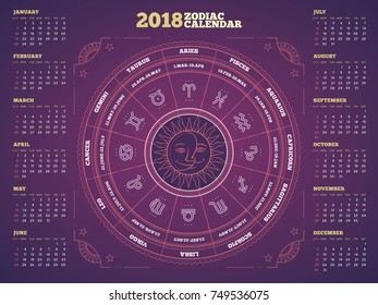 Zodiac circle 2018 year calendar poster vector illustration