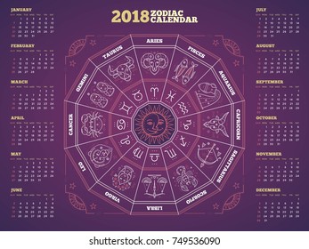 Zodiac circle 2018 year calendar poster vector illustration