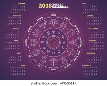 Zodiac circle 2018 year calendar poster vector illustration