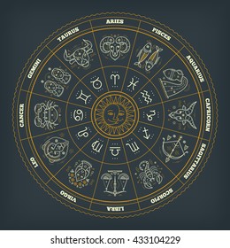 Zodiac Circle With Astrology Symbols. Vector Illustration.