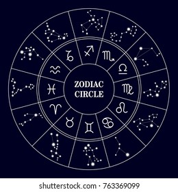 Zodiac circle .Zodiac constellations. Set of icons. Astrology sign. Astronomy symbol. Vector illustration