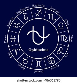 Zodiac circle. Set of icons. Astrology sign. Astronomy symbol. New thirteenth zodiac sign Ophiuchus