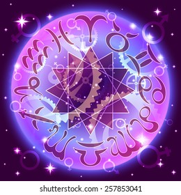 zodiac circle in space, vector illustration