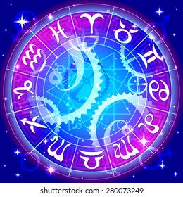 zodiac circle in space, vector illustration