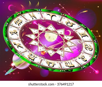 Zodiac circle in space , vector illustration