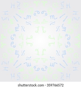 Zodiac circular pattern, sign , doodles, hole,taurus,capricorn,virgo,pisces, cancer,scorpio,libra, gemini,aquarius, lion,aries,sagittarius. Hand drawn.