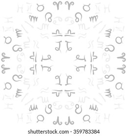 Zodiac circular pattern, sign , doodles, hole,taurus,capricorn,virgo,pisces, cancer,scorpio,libra, gemini,aquarius, lion,aries,sagittarius. Hand drawn.