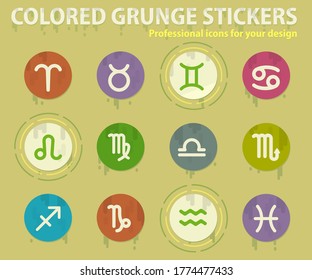 zodiac colored grunge icons with sweats glue for design web and mobile applications