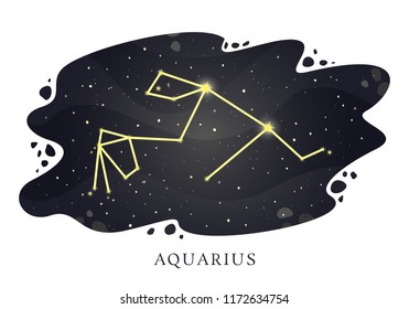 Zodiac constellation Aquarius on the background of the night sky. Astrological horoscope sign. Vector illustration