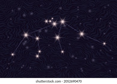 Zodiac constellation of Aquarius on the background of the starry sky. Constellation on a textured background of a starry night. Astrological zodiac on the background of space. Popular astronomy.