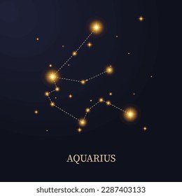 Zodiac constellation Aquarius on a dark background with stars, vector illustration.