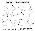 Zodiac constellation. Aries taurus gemini cancer leo virgo libra scorpio pisces zodiacal mystic astrology vector black isolated horoscope signs