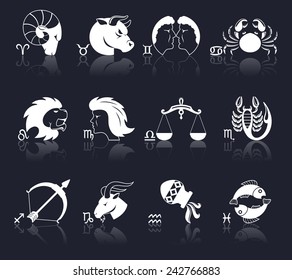 Zodiac constellation astrology signs decorative icons white set isolated vector illustration