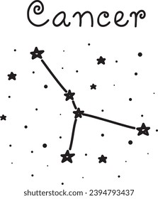 Zodiac constellation Cancer. Black and white vector illustration in doodle style