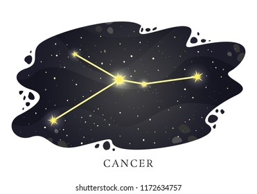 Zodiac constellation Cancer on the background of the night sky. Astrological horoscope sign. Vector illustration