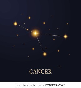 Zodiac constellation Cancer on a dark background with stars, vector illustration.