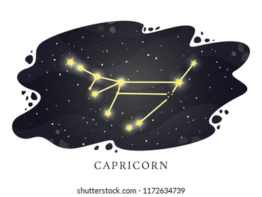 Zodiac constellation Capricorn on the background of the night sky. Astrological horoscope sign. Vector illustration