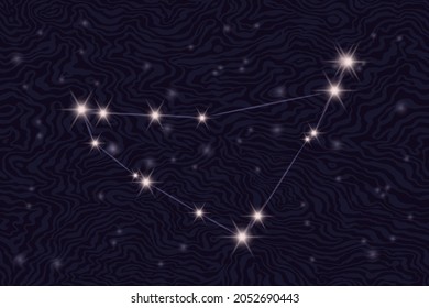 Zodiac constellation of Capricorn on the background of the starry sky. Constellation on a textured background of a starry night. Astrological zodiac on the background of space. Popular astronomy.