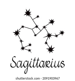 Zodiac constellation collection simple vector illustration, Sagittarius astrology horoscope symbol for future events prediction, stars connected with lines