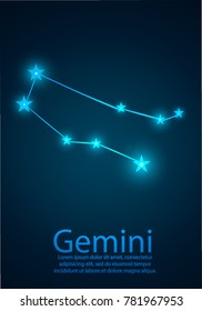 The zodiac constellation of Gemini. Dark blue background of space. Vector illustration eps10.