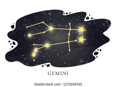 Zodiac constellation Gemini on the background of the night sky. Astrological horoscope sign. Vector illustration