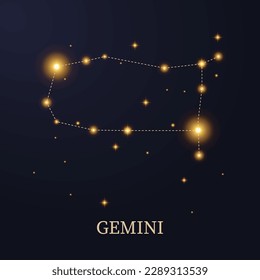 Zodiac constellation Gemini on a dark background with stars, vector illustration.